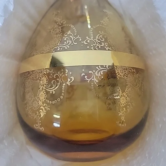 Murano Italy 24 Kt Gold Floral Glass Decanter & 6 Matching Glasses - Picture 8 of 16